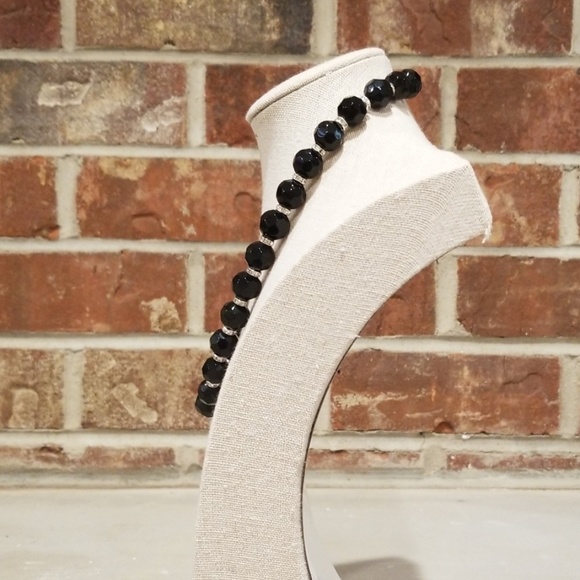 Black Rondelle Glass Beaded Necklace - Picture 4 of 8